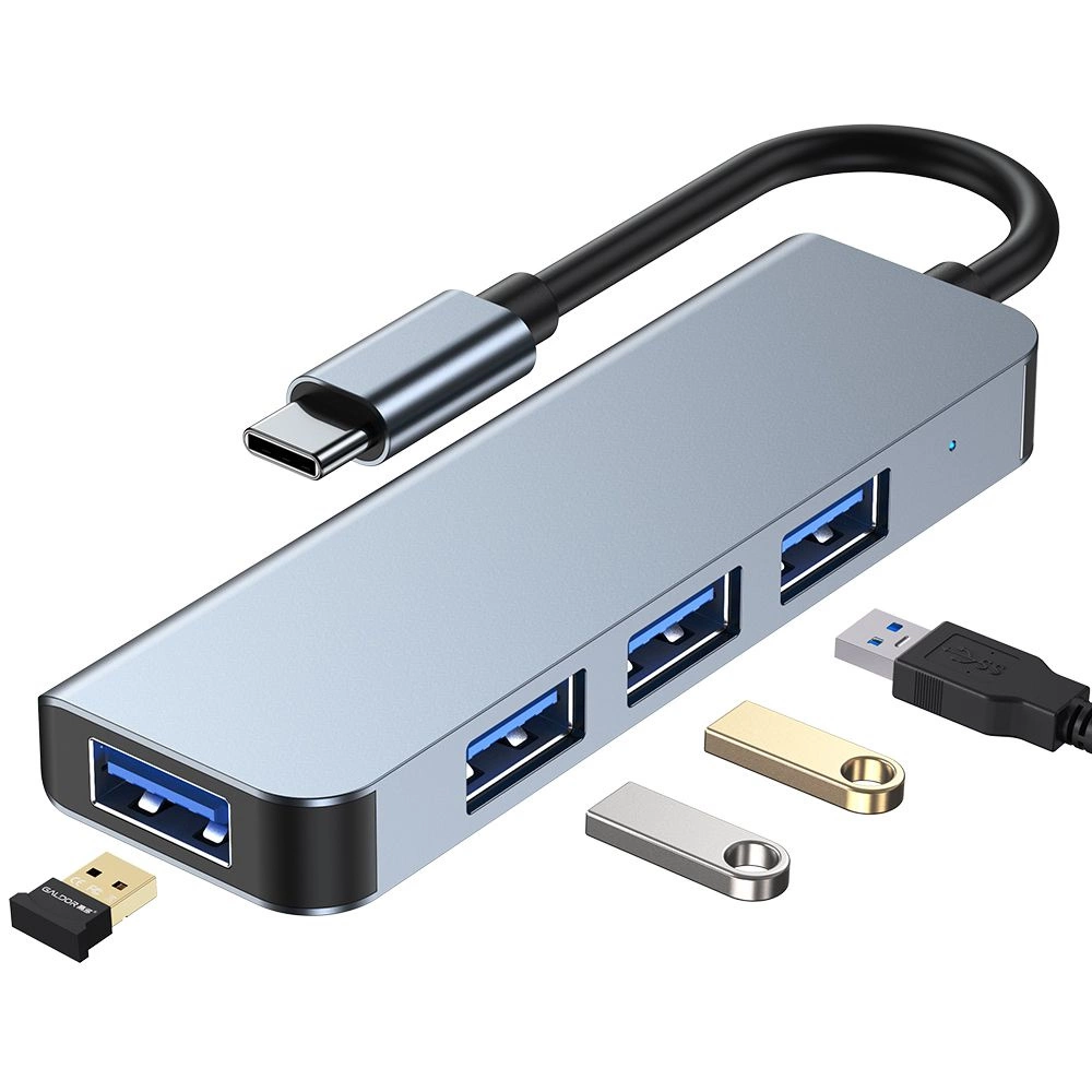 HUB Tech-Protect V1 4in1 USB-C - 3x USB-A 2.0 / USB-A 3.0 - grayeng