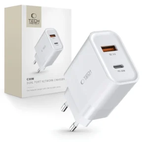 Tech-Protect C30W charger USB-C PD 30W / USB-A QC 3.0 - whiteeng