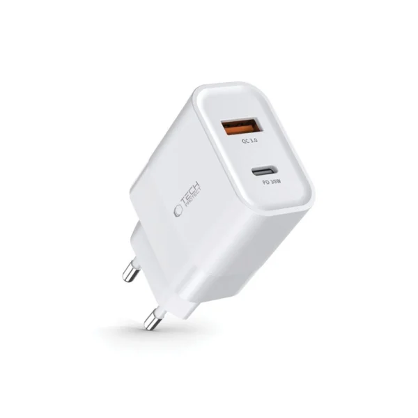 Tech-Protect C30W charger USB-C PD 30W / USB-A QC 3.0 - whiteeng