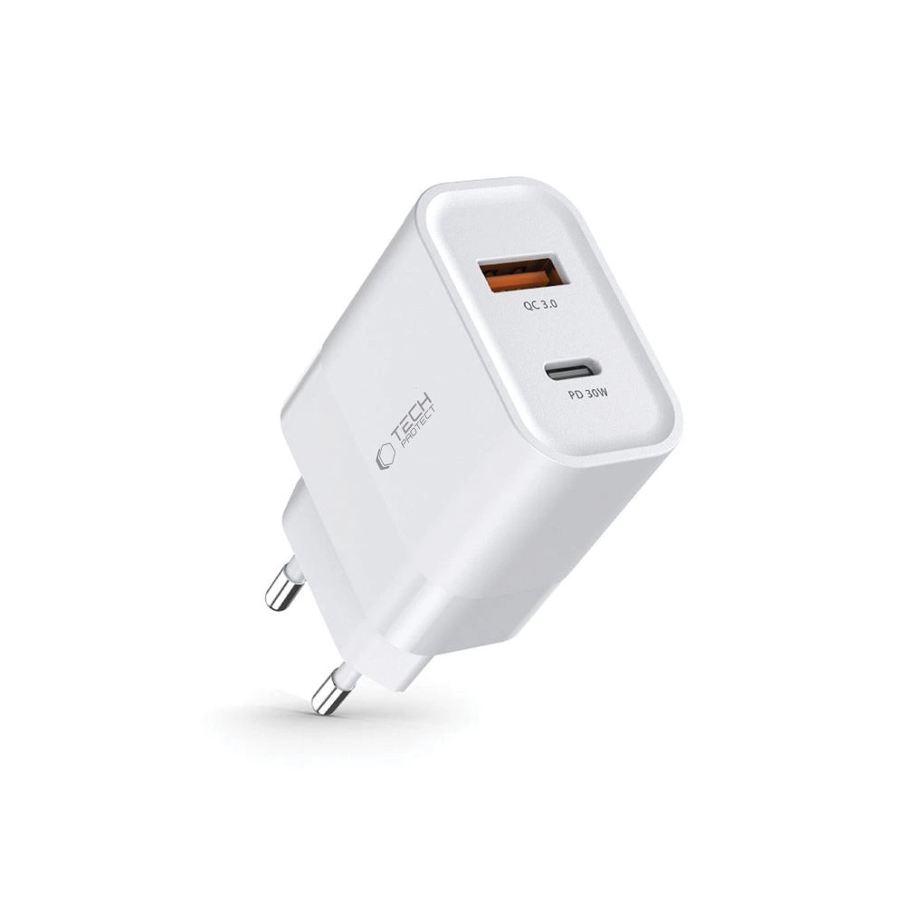 Tech-Protect C30W charger USB-C PD 30W / USB-A QC 3.0 - whiteeng