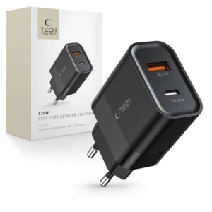 Tech-Protect C30W Charger USB-C PD 30W / USB-A QC 3.0 - Blackeng
