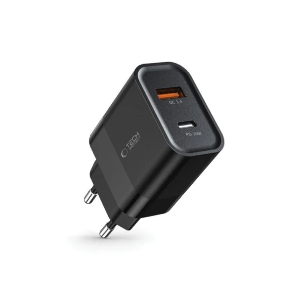 Tech-Protect C30W Charger USB-C PD 30W / USB-A QC 3.0 - Blackeng