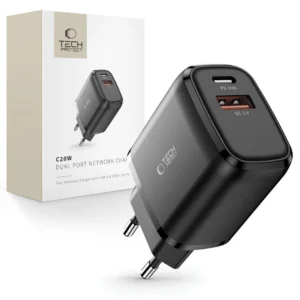 Tech-Protect C20W Charger USB-C PD 20W / USB-A QC 3.0 - Blackeng