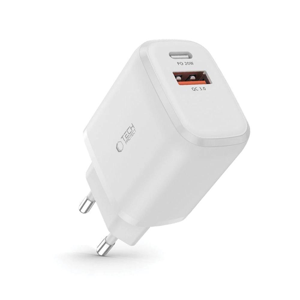 Tech-Protect C20W charger USB-C PD 20W / USB-A QC 3.0 - whiteeng