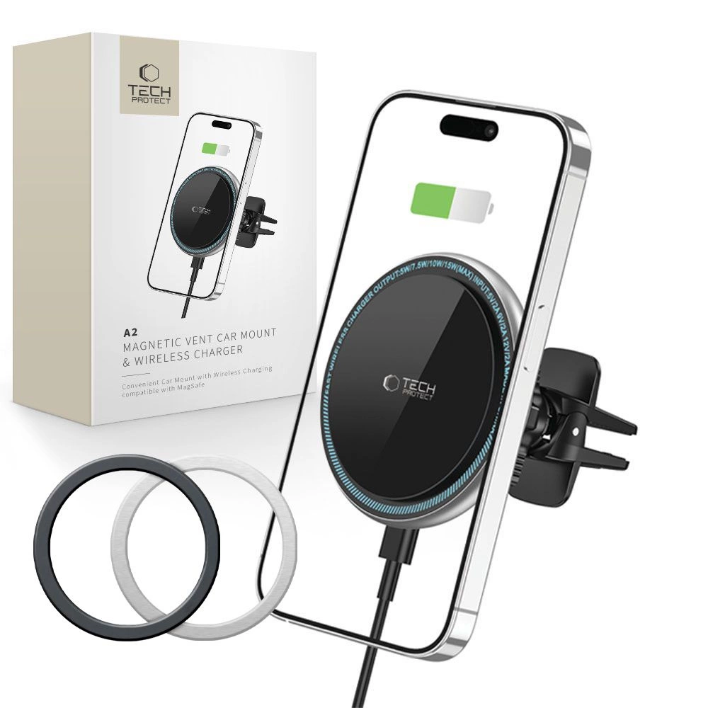 Tech-Protect A2 Car Phone Holder with MagSafe 15W Inductive Charger for Air Vent - Blackeng