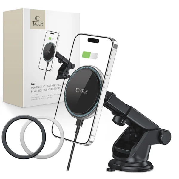 Tech-Protect A2 Car Phone Holder with MagSafe 15W Inductive Charger for Cockpit - Blackeng