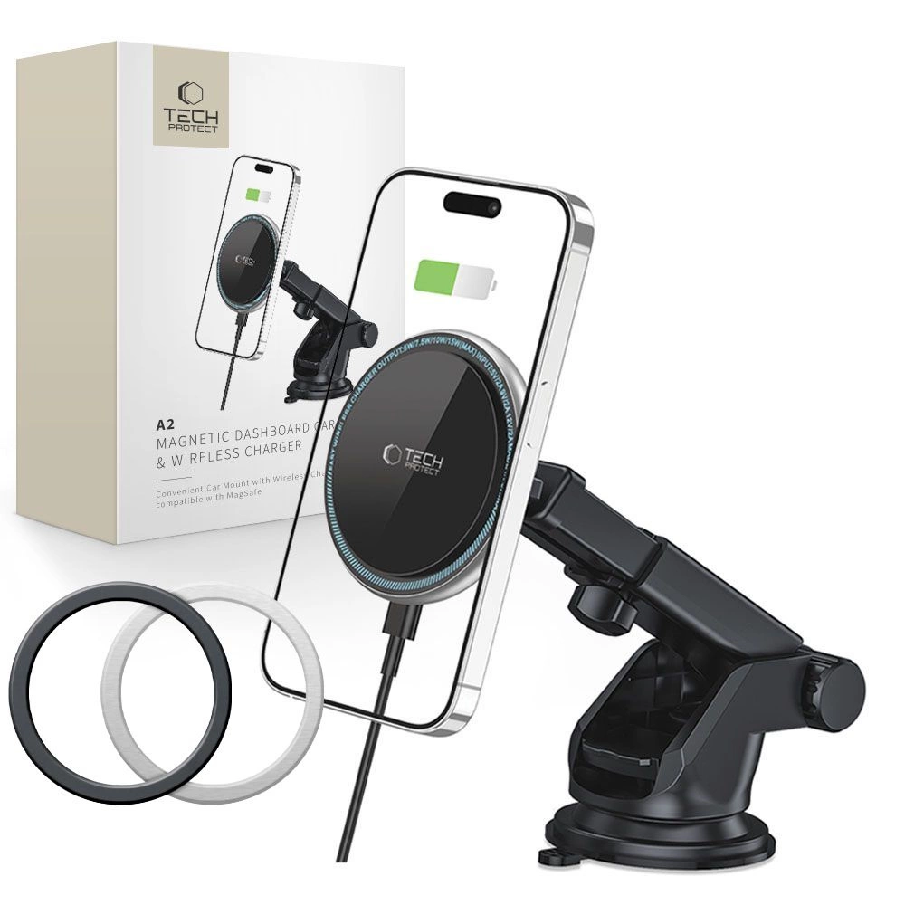Tech-Protect A2 Car Phone Holder with MagSafe 15W Inductive Charger for Cockpit - Blackeng