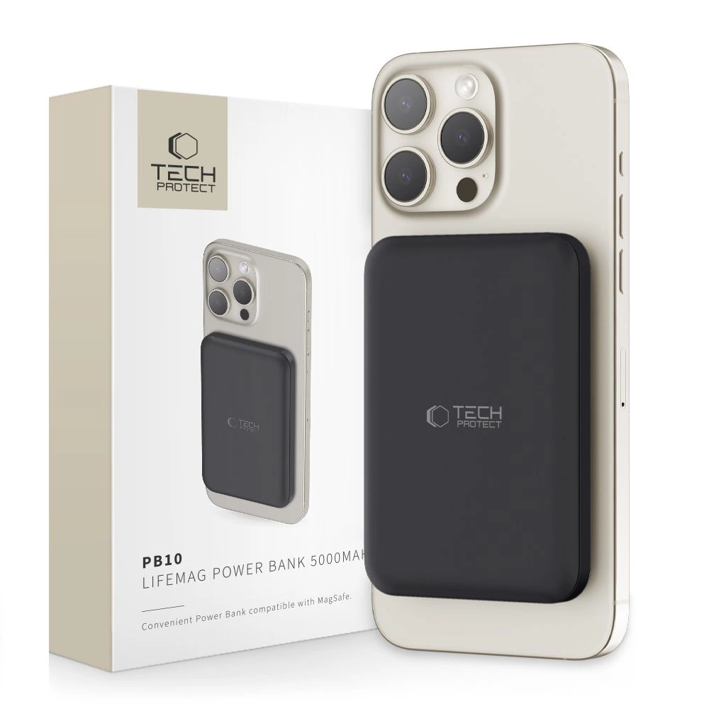 Tech-Protect LifeMag PB10 Powerbank with MagSafe 5000mAh 15W USB-C port - black + USB-C cableeng