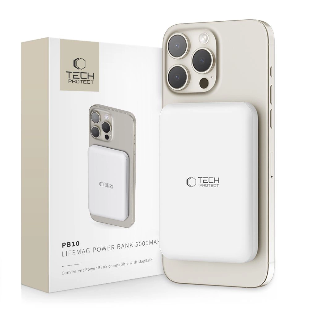 Tech-Protect LifeMag PB10 Powerbank with MagSafe 5000mAh 15W USB-C port - white + USB-C cableeng