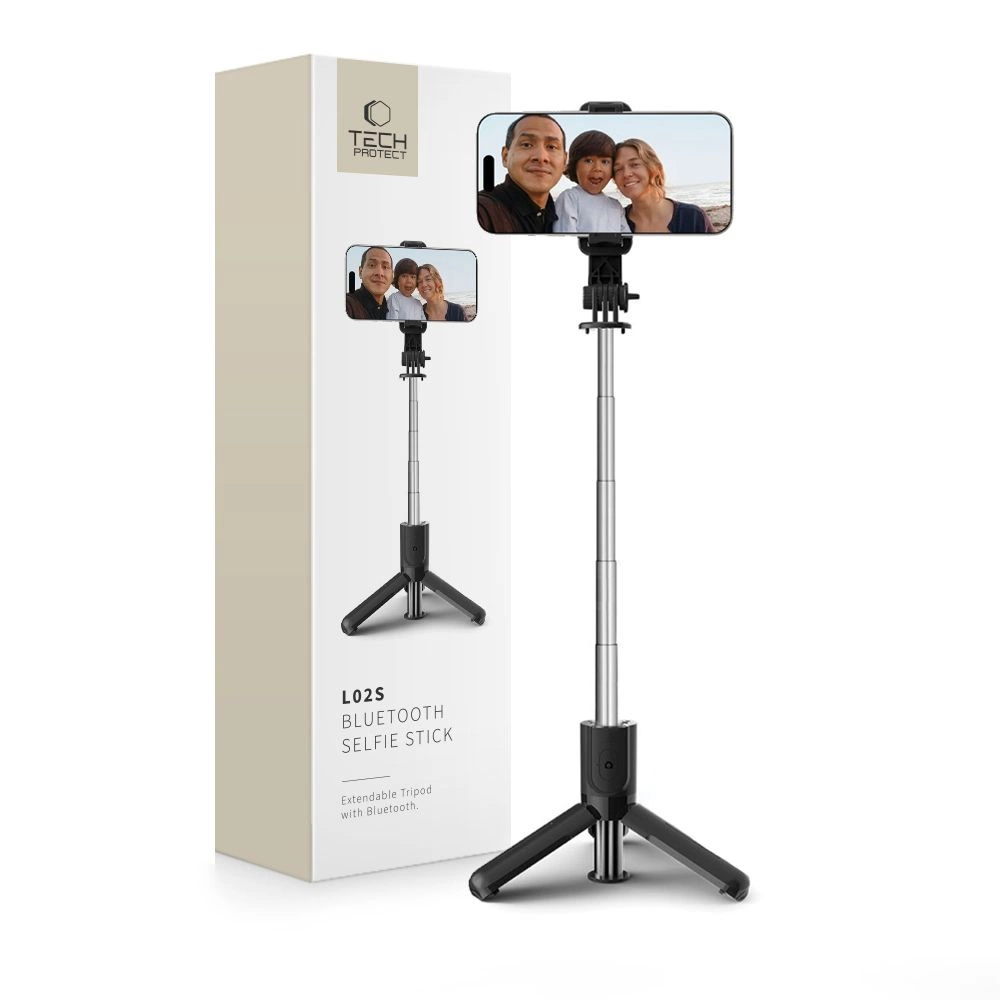 Tech-Protect L02S Bluetooth selfie stick with tripod up to 72cm - blackeng