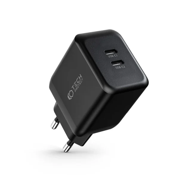Tech-Protect C35W-2 charger, 2x USB-C PD 35W - blackeng