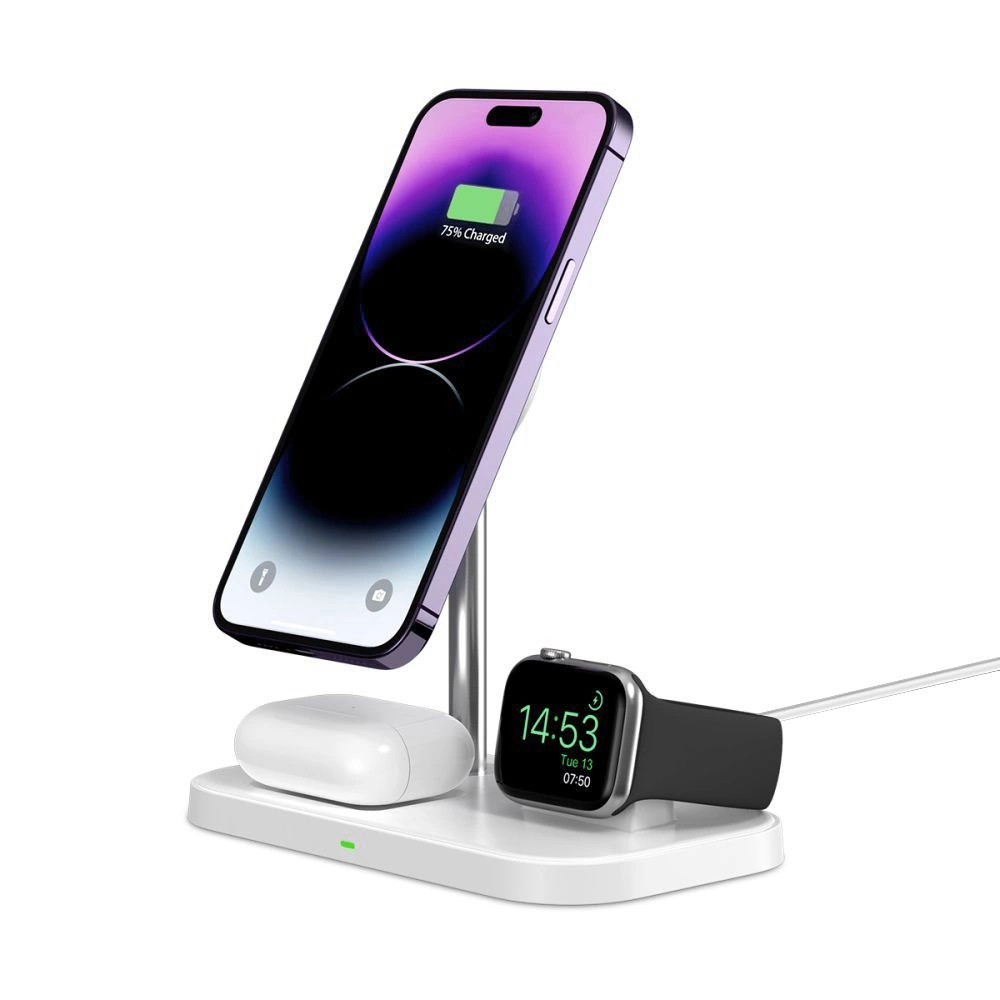 Tech-Protect QI15W-A22 MagSafe inductive charger with 3in1 MagSafe stand for smartphone / Apple Watch / AirPods - whiteeng