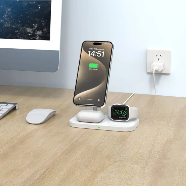 Tech-Protect QI15W-A22 MagSafe inductive charger with 3in1 MagSafe stand for smartphone / Apple Watch / AirPods - whiteeng