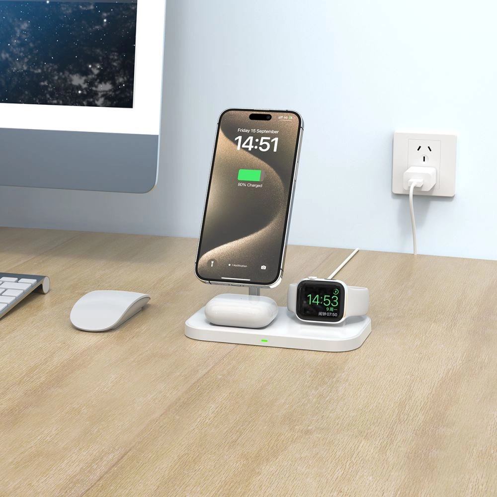 Tech-Protect QI15W-A22 MagSafe inductive charger with 3in1 MagSafe stand for smartphone / Apple Watch / AirPods - whiteeng
