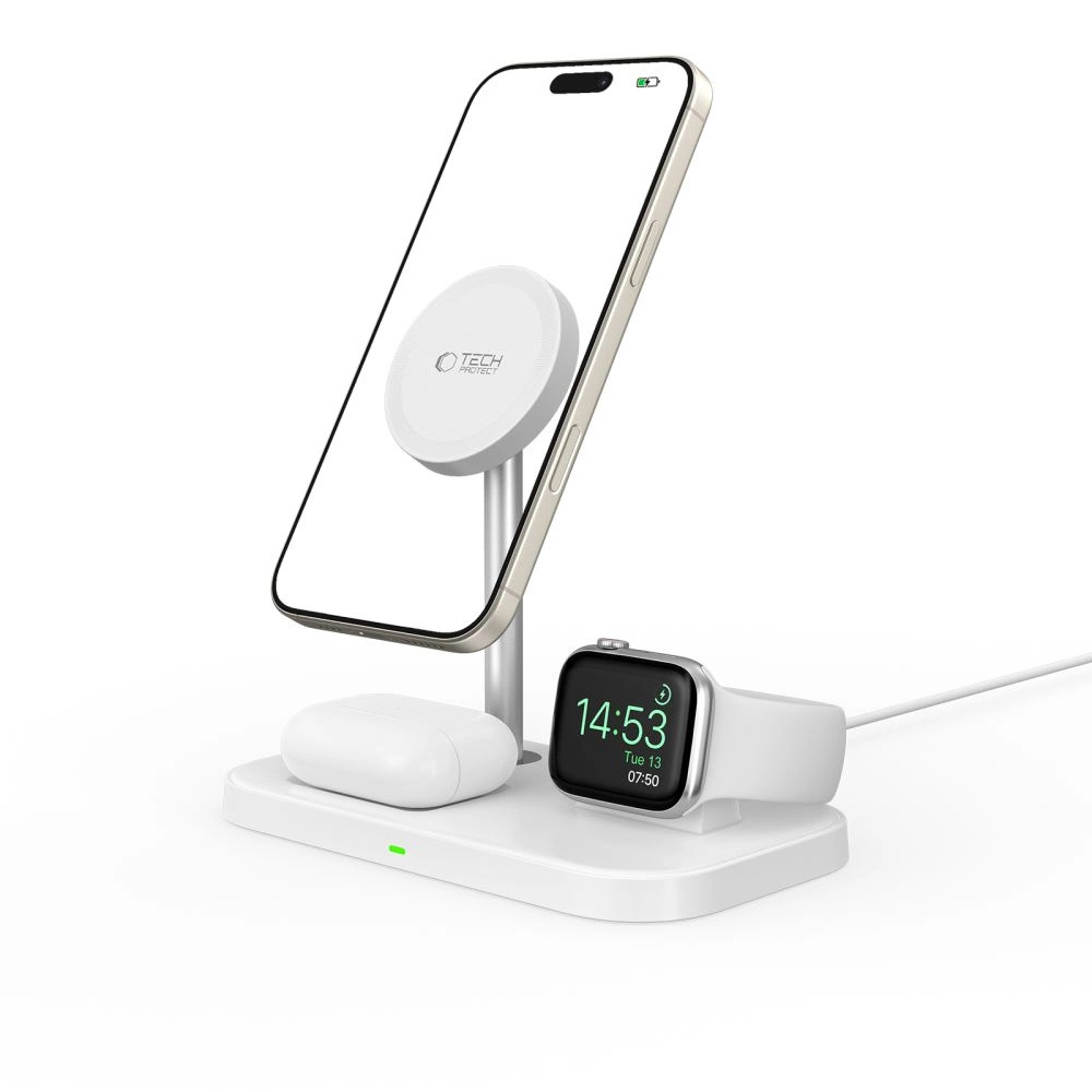 Tech-Protect QI15W-A22 MagSafe inductive charger with 3in1 MagSafe stand for smartphone / Apple Watch / AirPods - whiteeng