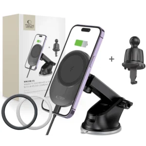Tech-Protect MM15W-V1 Car Phone Holder with MagSafe 15W Wireless Charger for Cockpit/Air Vent - Blackeng