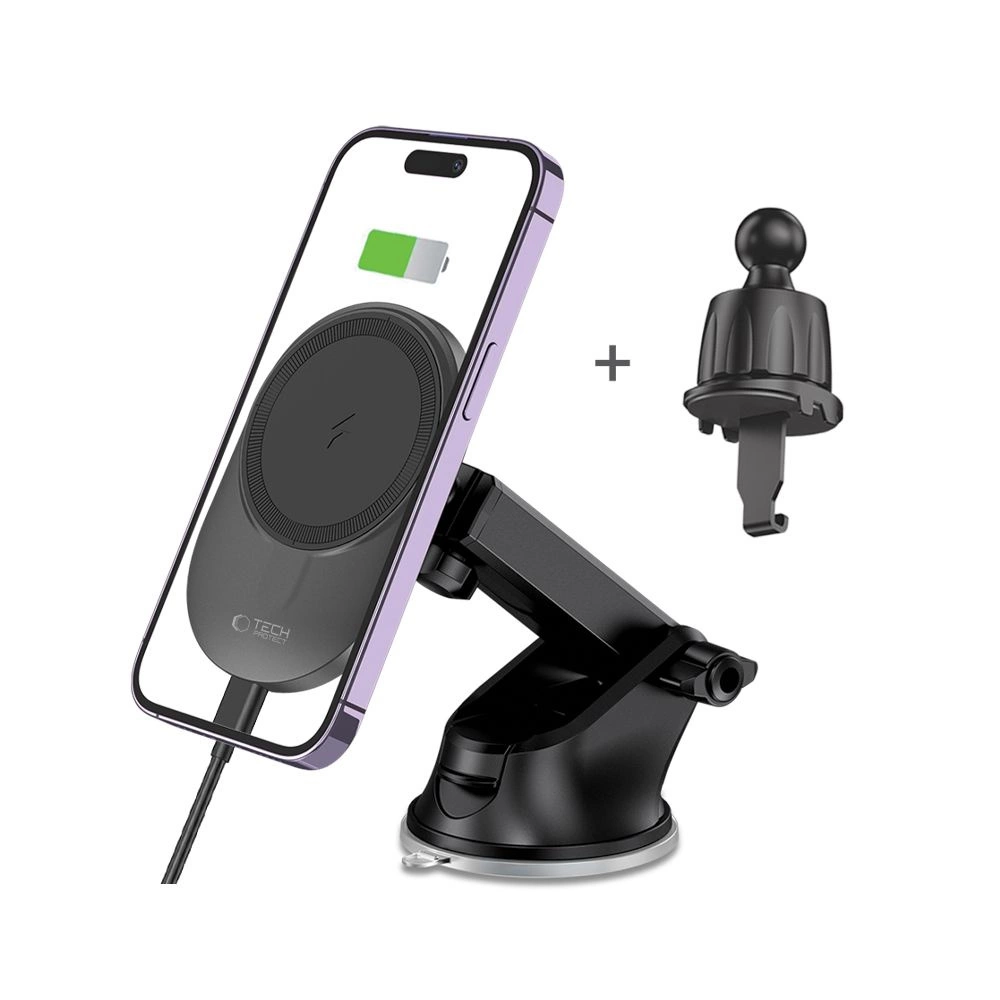 Tech-Protect MM15W-V1 Car Phone Holder with MagSafe 15W Wireless Charger for Cockpit/Air Vent - Blackeng
