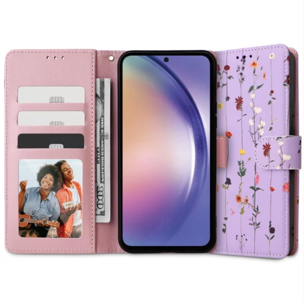 Tech-Protect Wallet Case for Samsung Galaxy A54 5G - Purple Flowerseng