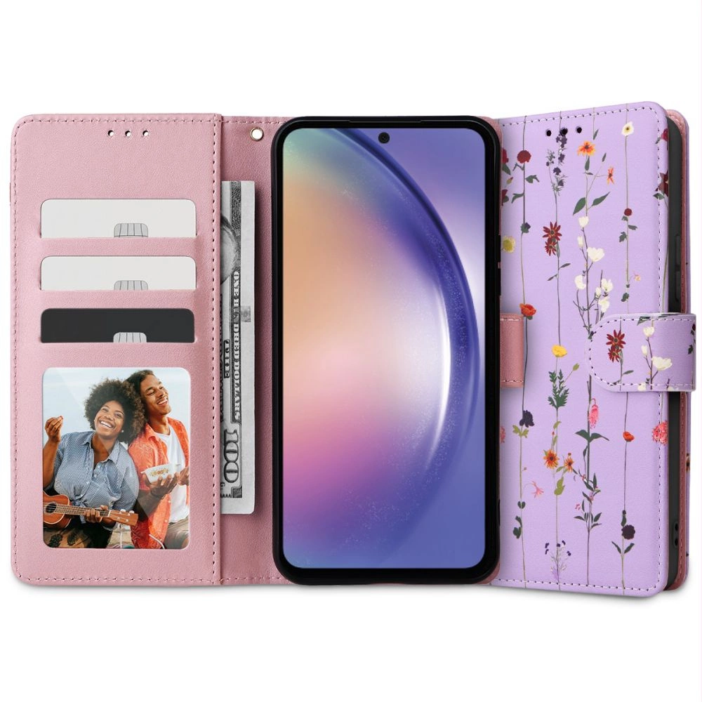 Tech-Protect Wallet Case for Samsung Galaxy A54 5G - Purple Flowerseng