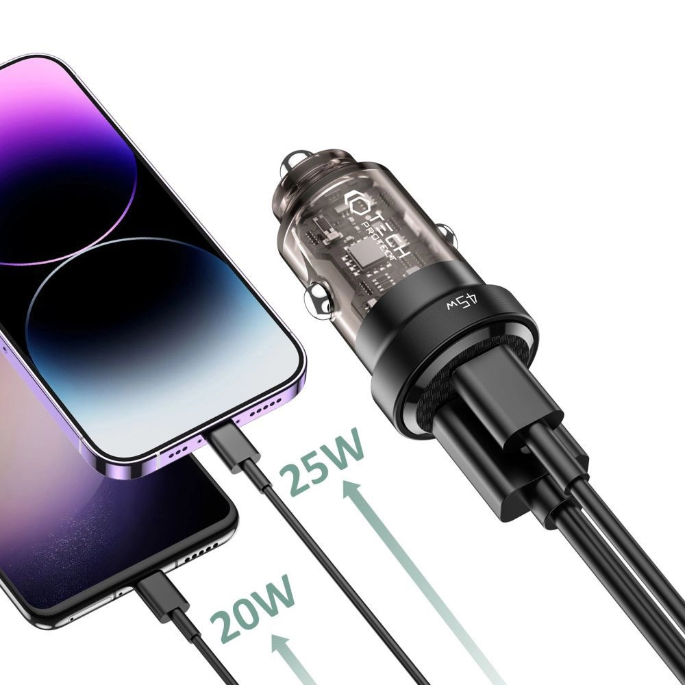 Tech-Protect CC45W Car Charger USB-C PD 45W / USB-A QC 3.0 - Blackeng
