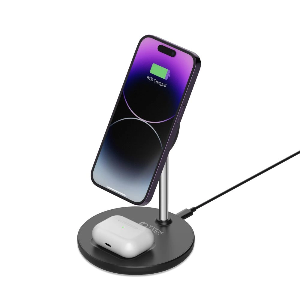 Tech-Protect QI15W-A21 MagSafe 15W inductive charger with 2in1 smartphone/headphone stand - blackeng