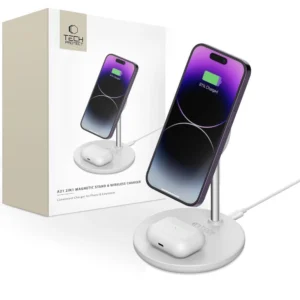 Tech-Protect QI15W-A21 MagSafe 15W inductive charger with 2in1 smartphone/headphone stand - whiteeng