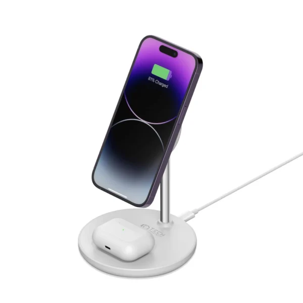 Tech-Protect QI15W-A21 MagSafe 15W inductive charger with 2in1 smartphone/headphone stand - whiteeng