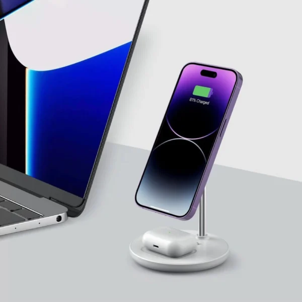 Tech-Protect QI15W-A21 MagSafe 15W inductive charger with 2in1 smartphone/headphone stand - whiteeng
