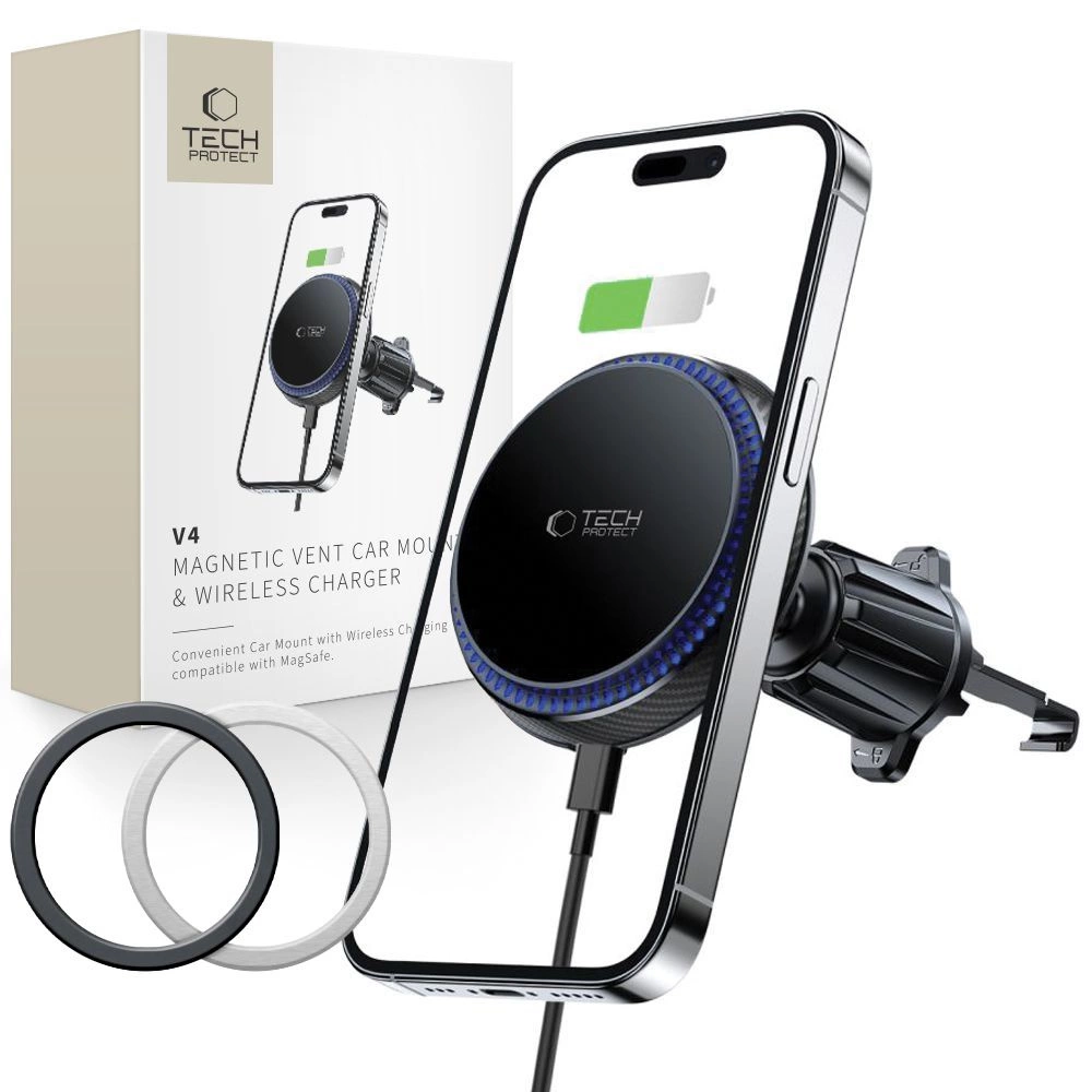 Tech-Protect MM15W-V4 Car Phone Holder with MagSafe 15W Inductive Charger for Air Vent - Blackeng