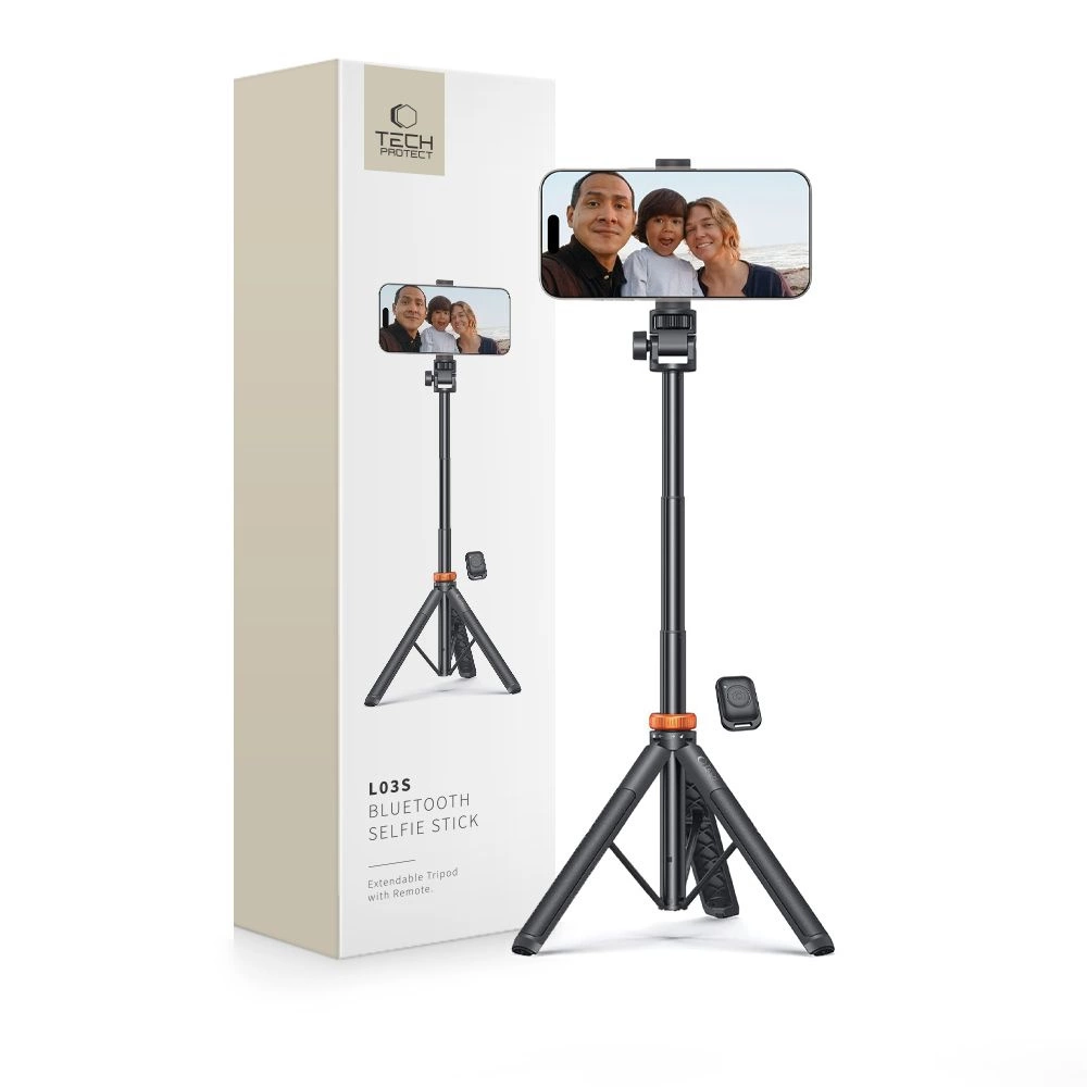 Tech-Protect L03S Bluetooth selfie stick with remote control, tripod up to 148cm and head 180 - blackeng
