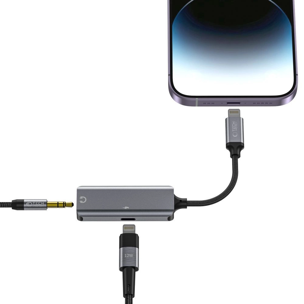 Tech-Protect UltraBoost audio adapter Lightning (male) / mini jack 3.5mm (female) - Lightning (female) - blackeng
