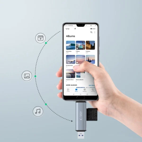 Tech-Protect UltraBoost SD/micro SD card reader with USB-C/USB-A connectors - grayeng