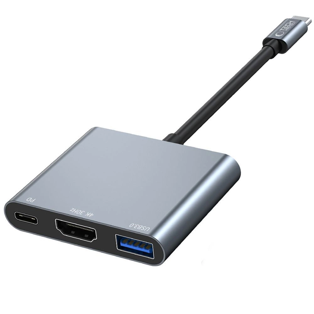 HUB Tech-Protect V1 3in1 USB-C - USB-A 3.0 / USB-C PD 100W / HDMI 4K 30Hz - grayeng