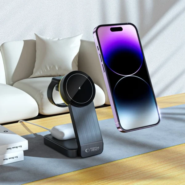 Tech-Protect QI15W-A28 MagSafe 3in1 Inductive Charger with Smartphone / Apple Watch / AirPods Stand - Blackeng
