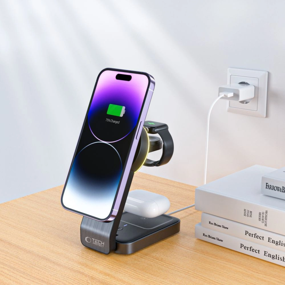 Tech-Protect QI15W-A28 MagSafe 3in1 Inductive Charger with Smartphone / Apple Watch / AirPods Stand - Blackeng