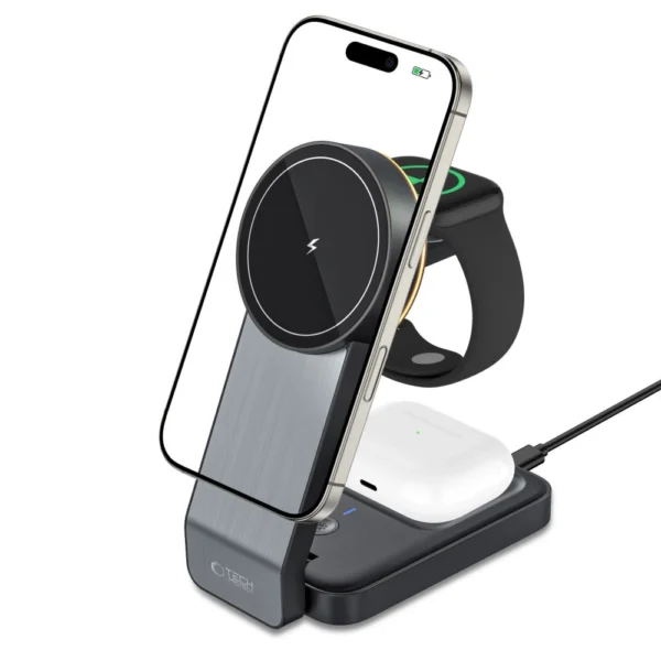 Tech-Protect QI15W-A28 MagSafe 3in1 Inductive Charger with Smartphone / Apple Watch / AirPods Stand - Blackeng
