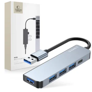 HUB Tech-Protect V0 5in1 USB-A - USB-A 3.0 / 3x USB-A 2.0 / USB-C - grayeng