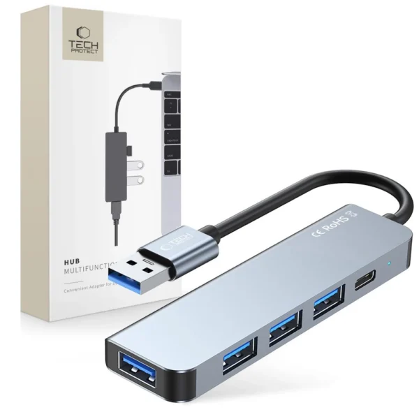 HUB Tech-Protect V0 5in1 USB-A - USB-A 3.0 / 3x USB-A 2.0 / USB-C - grayeng