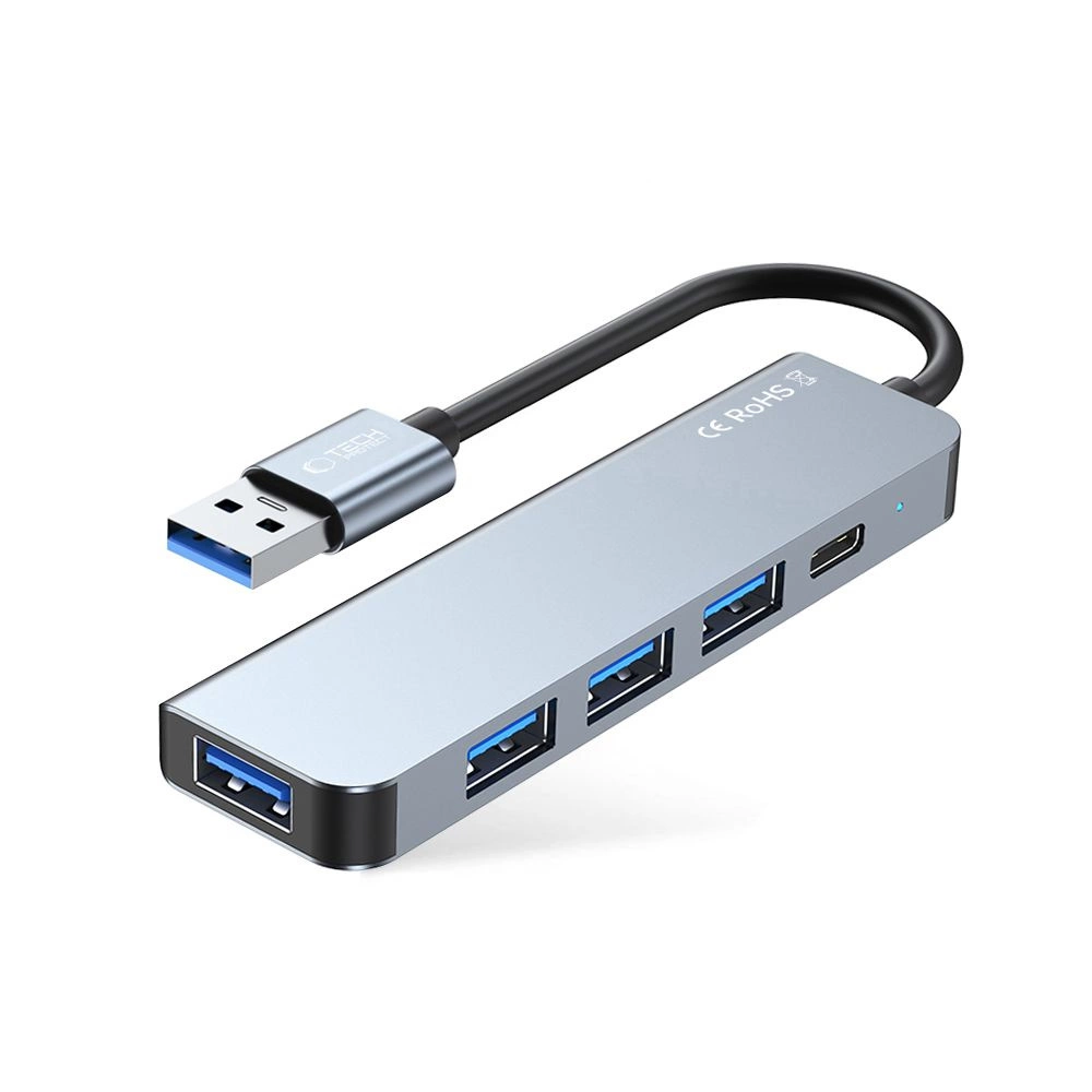 HUB Tech-Protect V0 5in1 USB-A - USB-A 3.0 / 3x USB-A 2.0 / USB-C - grayeng