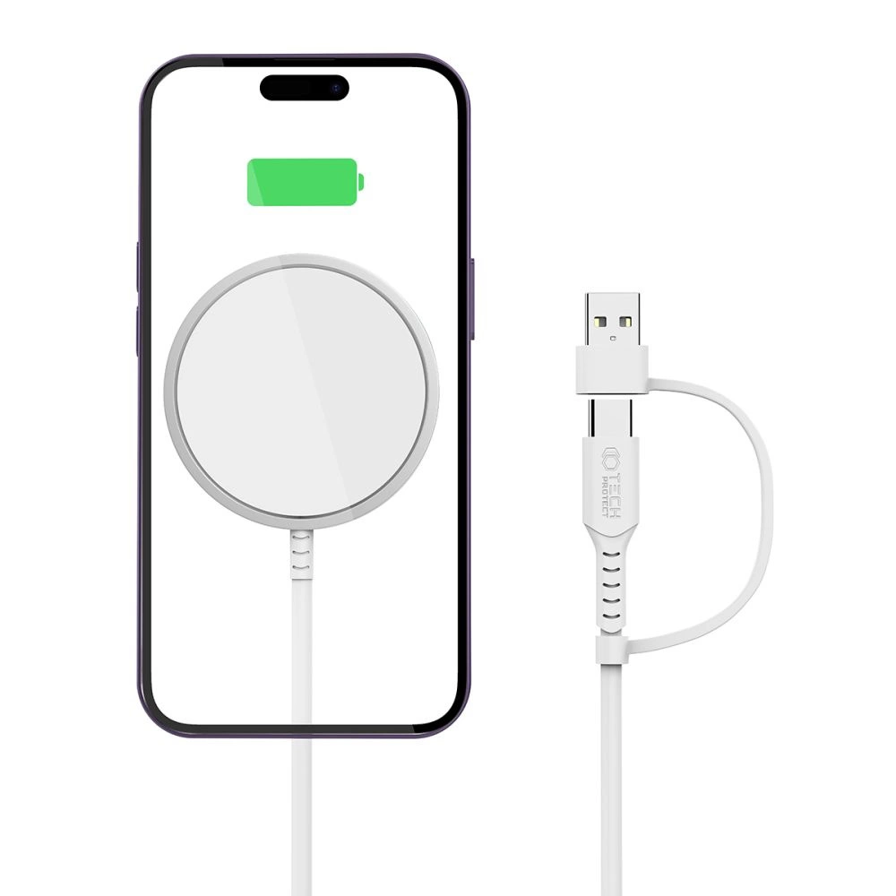 Tech-Protect QI15W-A25 MagSafe 15W Inductive Charger with USB-A / USB-C Cable - Whiteeng