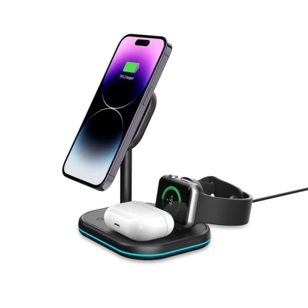Tech-Protect QI15W-A27 3-in-1 Inductive Charger with MagSafe Stand for Smartphone / Apple Watch / AirPods - Blackeng