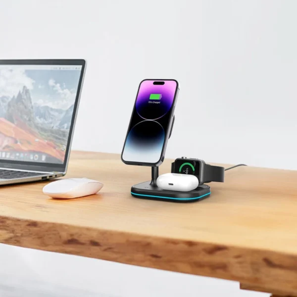 Tech-Protect QI15W-A27 3-in-1 Inductive Charger with MagSafe Stand for Smartphone / Apple Watch / AirPods - Blackeng