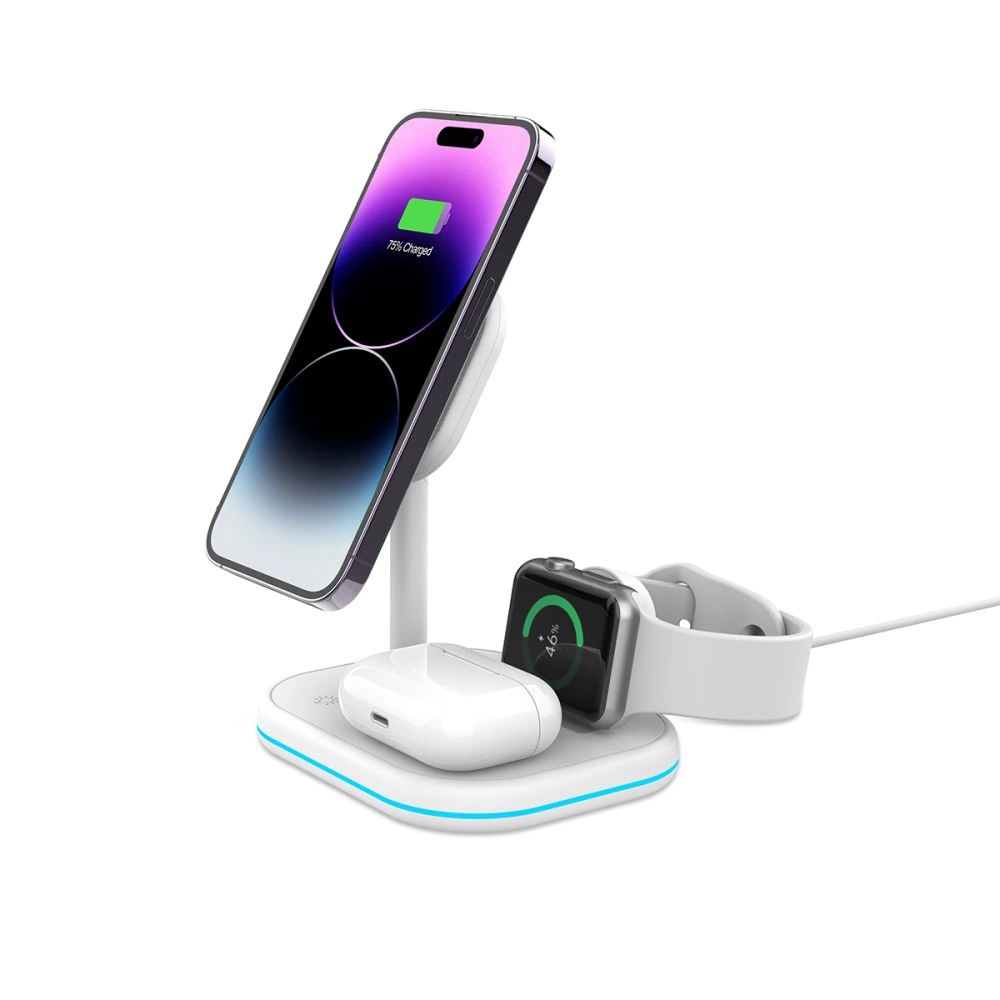 Tech-Protect QI15W-A27 3-in-1 inductive charger with MagSafe stand for smartphone / Apple Watch / AirPods - whiteeng