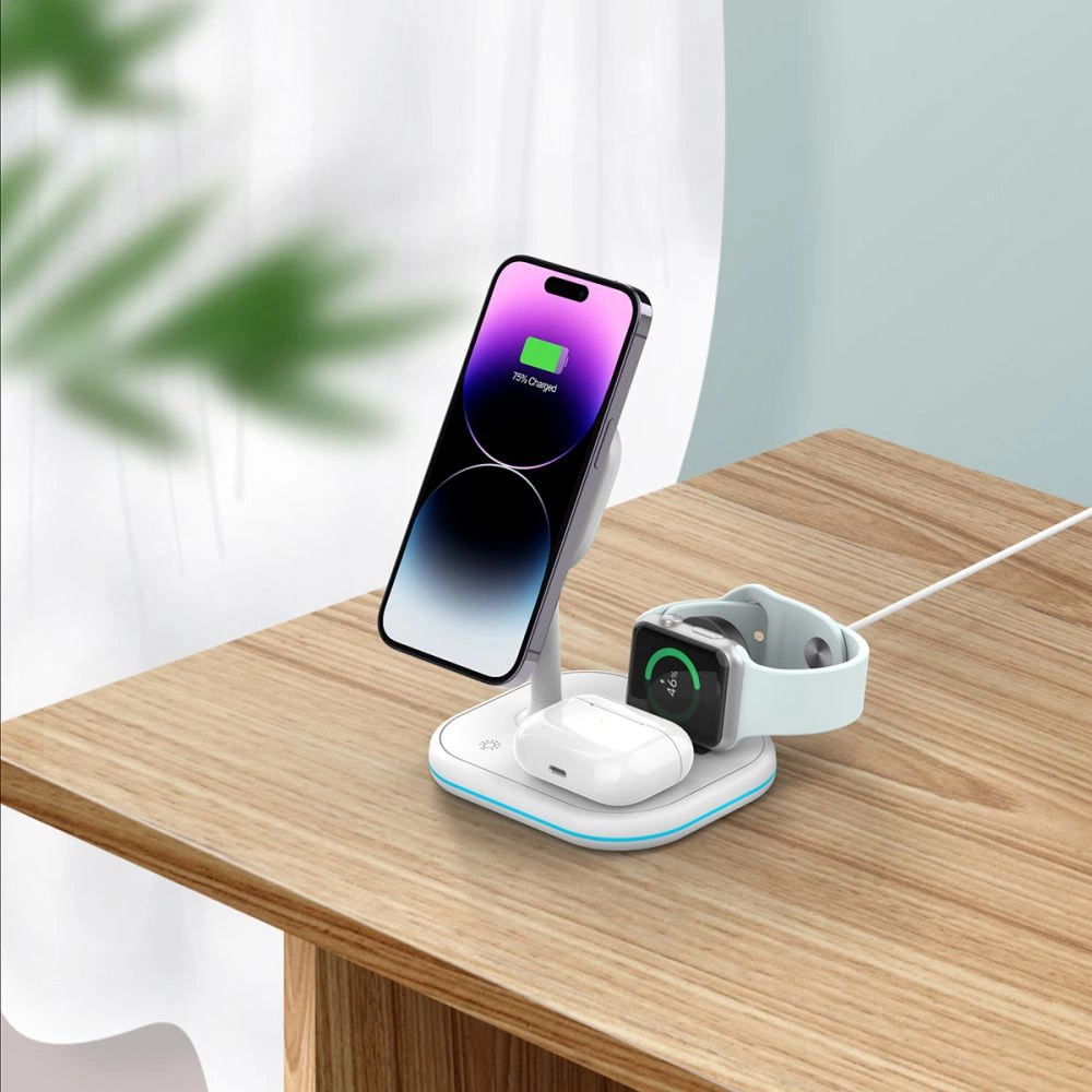 Tech-Protect QI15W-A27 3-in-1 inductive charger with MagSafe stand for smartphone / Apple Watch / AirPods - whiteeng