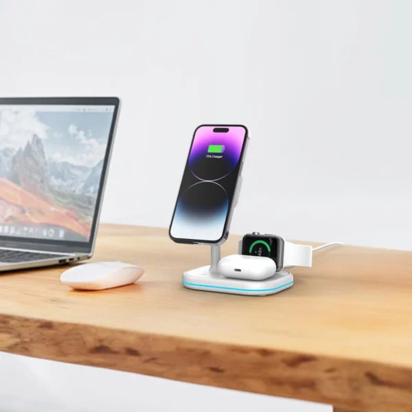 Tech-Protect QI15W-A27 3-in-1 inductive charger with MagSafe stand for smartphone / Apple Watch / AirPods - whiteeng
