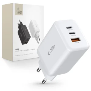 Tech-Protect C65W charger 2x USB-C PD 65W / USB-A QC 3.0 - whiteeng