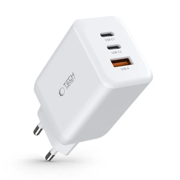 Tech-Protect C65W charger 2x USB-C PD 65W / USB-A QC 3.0 - whiteeng