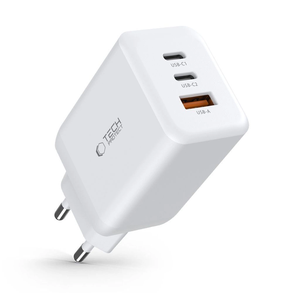 Tech-Protect C65W charger 2x USB-C PD 65W / USB-A QC 3.0 - whiteeng