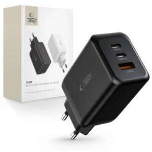 Tech-Protect C65W charger 2x USB-C PD 65W / USB-A QC 3.0 - blackeng