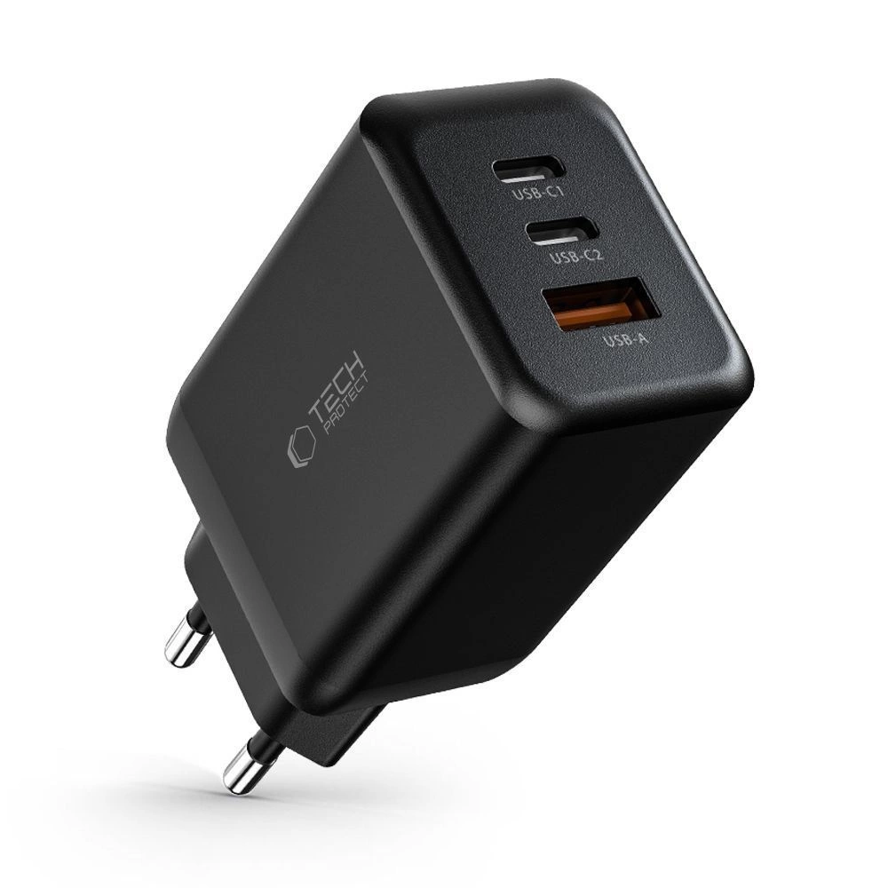 Tech-Protect C65W charger 2x USB-C PD 65W / USB-A QC 3.0 - blackeng
